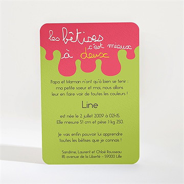 Faire-part naissance annonce originale rose vert - dos du faire-part