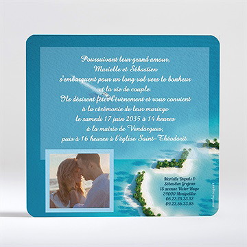 Faire-part mariage eaux turquoises océan - Dos du faire-part