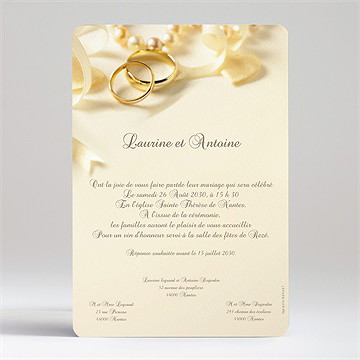 Faire-part mariage alliances fond crème