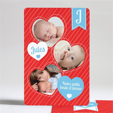 Faire-part naissance lui en coeur et en photos