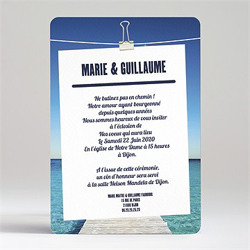 Faire-part mariage sur le ponton - Dos du faire-part