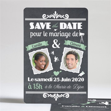 Faire-part mariage ardoise photo vintage