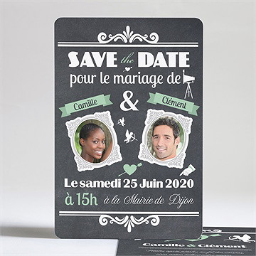 Faire-part mariage ardoise photo vintage