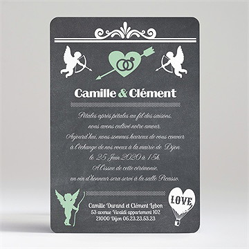 Faire-part mariage ardoise photo vintage - Dos du faire-part