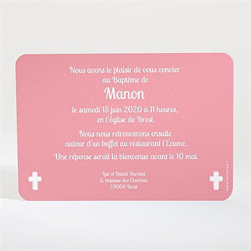 Faire-part de baptême bandeau simple - Dos du faire-part