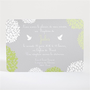 Faire-part de baptême cadre végétal chic - Dos du faire-part