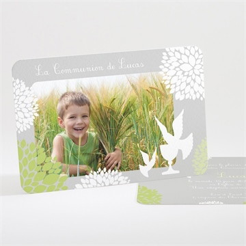 Faire-part communion cadre gris et lumière