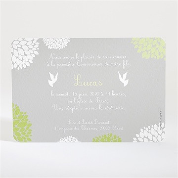 Faire-part communion cadre gris et lumière - Dos du faire-part