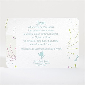 Faire-part communion communion champêtre - Dos du faire-part