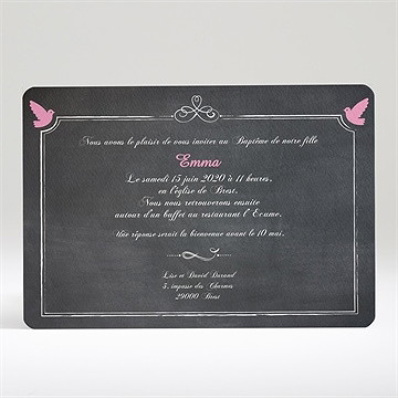 Faire-part de baptême ange en ardoise fille - Dos du faire-part