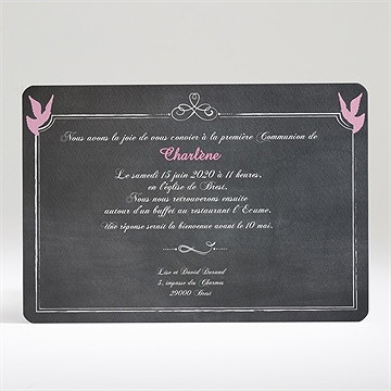 Faire-part communion fond ardoise et photo - Dos du faire-part