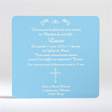 Faire-part de baptême médaillon photo lui - Dos du faire-part