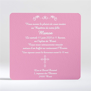 Faire-part de baptême médaillon photo elle - Dos du faire-part