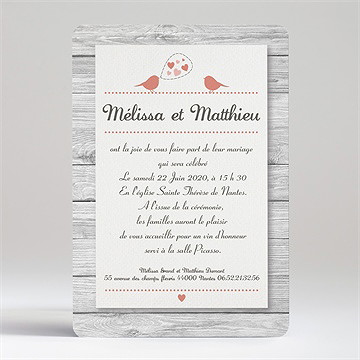 Faire-part mariage oiseaux vintage - Dos du faire-part