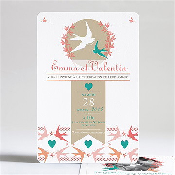 Faire-part mariage jolis oiseaux messagers