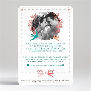 Faire-part mariage jolis oiseaux messagers - Dos du faire-part