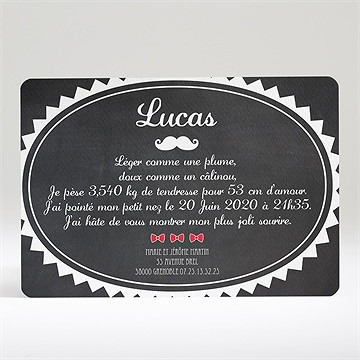 Faire-part naissance petite moustache originale - Dos du faire-part