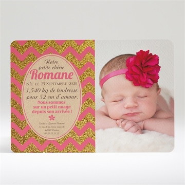 Faire-part naissance vagues rose et kraft