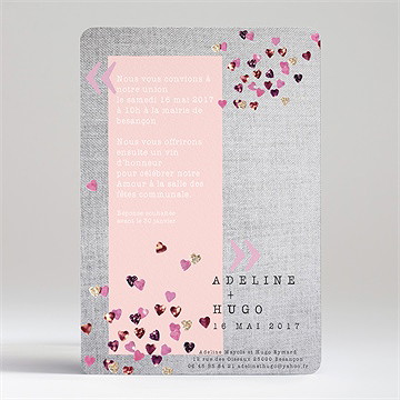 Faire-part mariage bouquet de fleurs et coeurs - Dos du faire-part