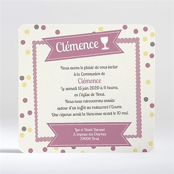 Faire-part communion pois de lumière - Dos du faire-part