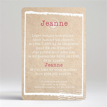 Faire-part naissance notre fille est née - Dos du faire-part