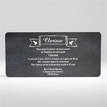 Faire-part de baptême craie sur ardoise - Dos du faire-part