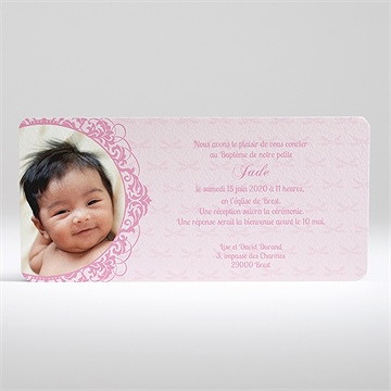 Faire-part de baptême cadres baroques et ronds - Dos du faire-part