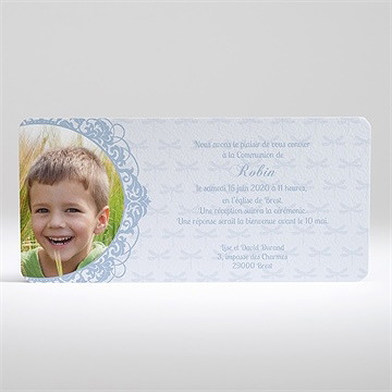 Faire-part communion libellules baroques - Dos du faire-part