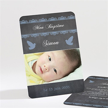 Faire-part de baptême ardoise chic et sacrée