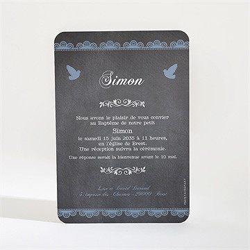 Faire-part de baptême ardoise chic et sacrée - Dos du faire-part