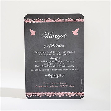 Faire-part de baptême ardoise pour filles - Dos du faire-part