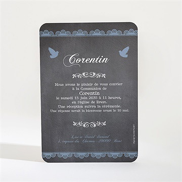 Faire-part communion mon ange bleu - Dos du faire-part