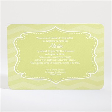 Faire-part de baptême cadre motifs géométriques - Dos du faire-part