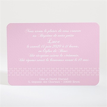 Faire-part de baptême bandeau de colombes - Dos du faire-part