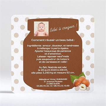 Faire-part naissance un amour à tartiner - Dos du faire-part