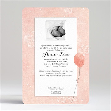Faire-part naissance petits ballons aquarelle - Dos du faire-part