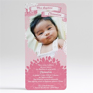 Faire-part de baptême banderole de fleurs roses