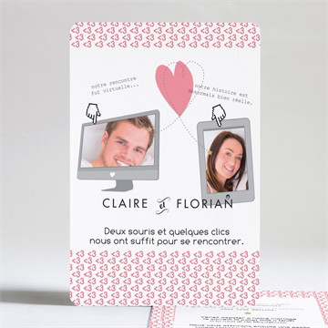 Faire-part mariage coeur et motifs rose