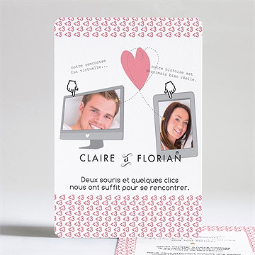 Faire-part mariage coeur et motifs rose