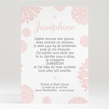 Faire-part naissance fleurette - Dos du faire-part