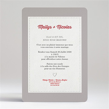 Faire-part mariage gris moderne - Dos du faire-part