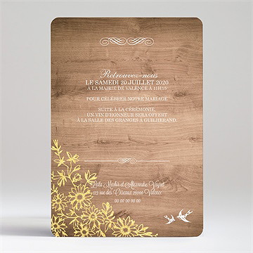 Faire-part mariage fond en bois - Dos du faire-part