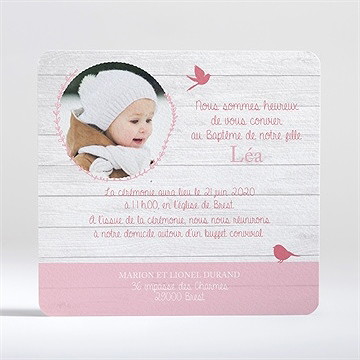Faire-part de baptême jolie composition - Dos du faire-part