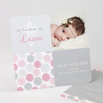 Faire-part de baptême fete des pois roses