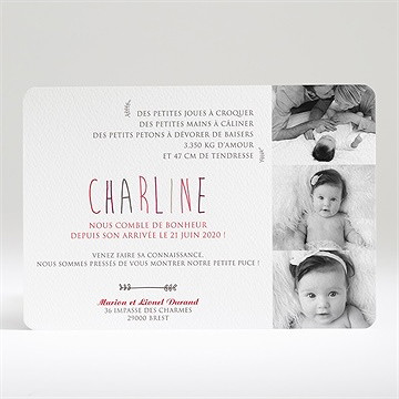 Faire-part naissance joli texte et 3 photos