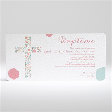 Faire-part de baptême croix à motifs et pois