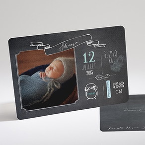 Faire-part naissance ardoise et pictogrammes