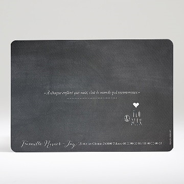 Faire-part naissance ardoise et pictogrammes - Dos du faire-part