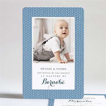 Faire-part de baptême joli cadre bleu