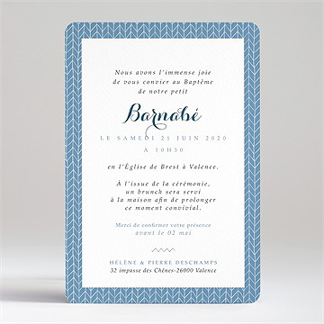 Faire-part de baptême joli cadre bleu - Dos du faire-part